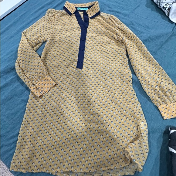 Aina Be Yellow and Blue Patterned Blouse. Retro. - Picture 7 of 10